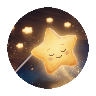The Sleepy Star character: a glowing golden star with a sleepy smile.